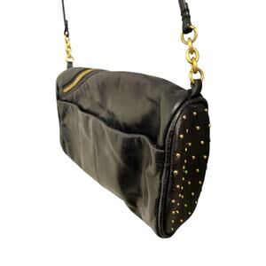 Hobo Gold Tone Studded Small Black Leather Crossbody Bag